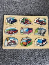 9-Piece Car, Motorcycle, Truck, Bus Wooden Puzzle Toddlers Preschoolers Unique