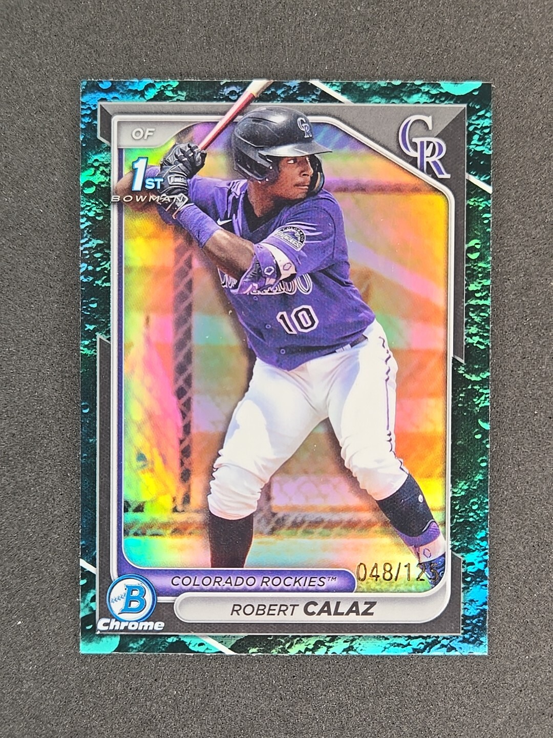 2024 Bowman Chrome Robert Calaz 1st Prospect Lunar Crater AQUA 048/125 Rockies