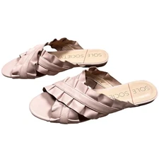 New Sole Society Leather Ruffle Slide Sandals Size 9 Mandi Blush Pink Casual