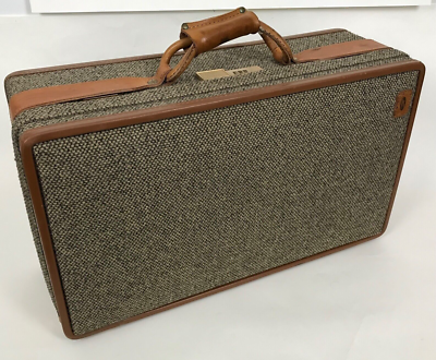 Hartmann Luggage Vintage Brown Tweed Suitcase Leather Belt Handle