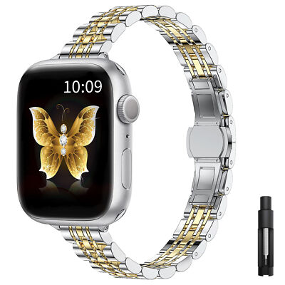 Slim Dressy Metal Watch Band For Apple iWatch Series 9/8/7/6/5/4/3/2/1/SE/Ultra
