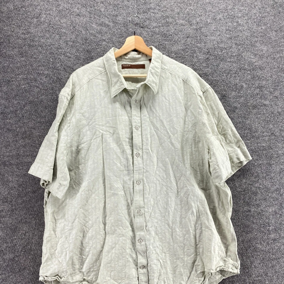 Perry Ellis Shirt Men 2X Gray Button Up Collared Short Sleeve Linen Regular Fit - Image 3 of 4