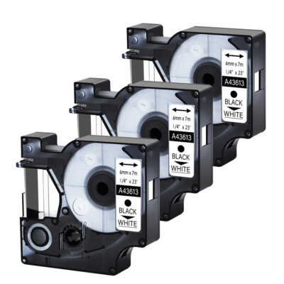 3 Packs 43613 Black on White Label Tape for DYMO D1 LabelManager 260P 6mm 1/4''