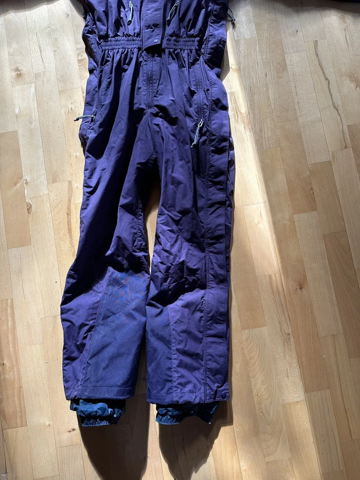 Traje de esquí vintage Patagonia 1 pieza púrpura con capucha talla 8 tirantes internos Foto 4 de 4