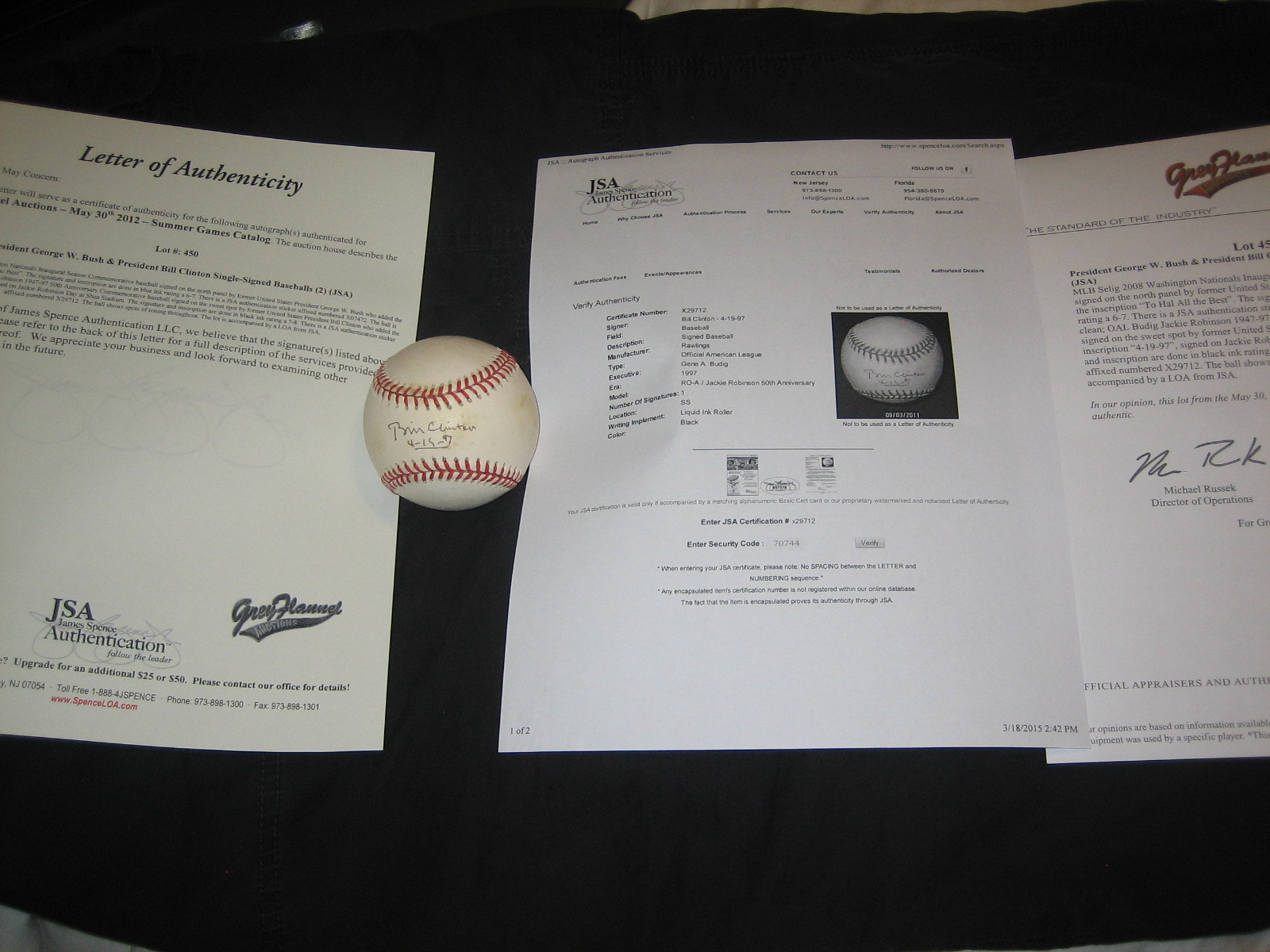BILL CLINTON HAND SIGNED JACKIE ROBINSON DAY AT SHEA INSCRIBED BASEBALL JSA RARE 