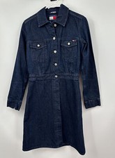 Vintage Tommy Hilfiger Denim Mini Dress Sz Small Made In Hong Kong