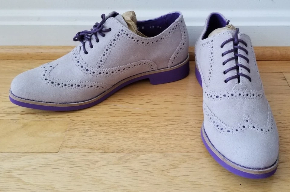 NUEVO EN CAJA COLE HAAN ALISA OXFORD MUJER 36 6B Gris Plateado Violeta Púrpura Punta de Ala