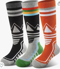3Pr Yovohari Kids Ski Socks Warm Thick Snow Socks Skiing Snowboarding Multicolor