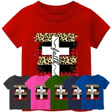Jesus Cross Faith Christian Kid's T-Shirt Bible Religious New Birthday Gift Tee
