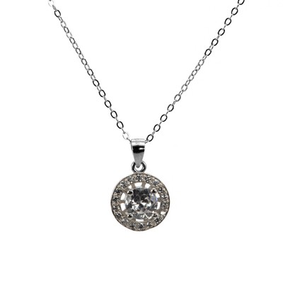 Cable Chain Necklace Pendant Round Zircon 925 Sterling Silver Women Chains