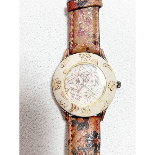 DEJUNO The Collectors Edition Leather Women's Floral Watch - NWOT - Picture 3 of 6