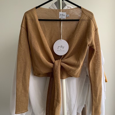 tan crop cardigan