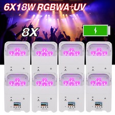 8PCS 6x18W RGBWA UV 6 in 1 Wireless DMX Battery Power Led Par Light Uplighting