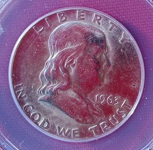 1963 P  Benjamin Franklin Silver 1/2 Dollar ANACS Graded AU58 With FBL .