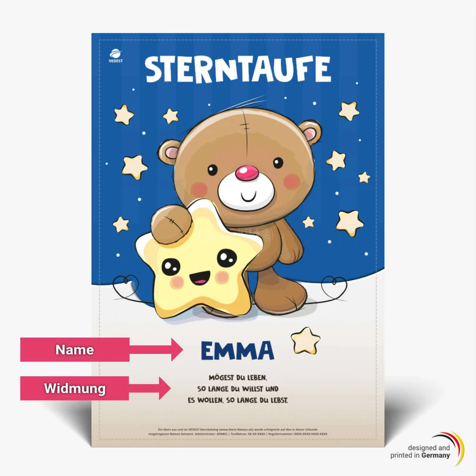 Taufgeschenk mit Namen - Geschenke zur Taufe, Geburt | Sterntaufe für Junge Baby - Bild 2 von 4