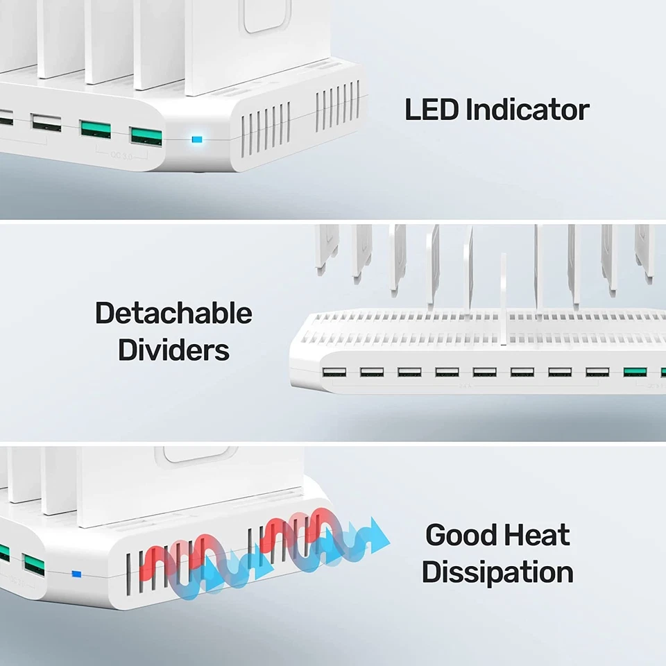 UNITEK Y-2190A 10 Port USB Charger 5V 2.4A QC 3.0 Power Adapter Charger Dock NEW - Image 4 of 4