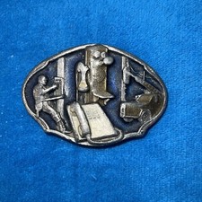 Vintage 1989 Arroyo Grande Belt Buckle Co Communication Workers, Pewter USA MADE