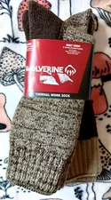 2 Pairs WOLVERINE THERMAL OUTDOOR CUSHIONED WORK BOOT CREW SOCKS -Large 7-12