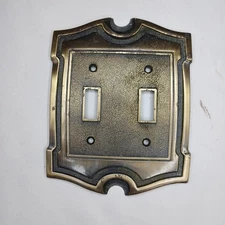 American Tack & Hardware 1968 Vintage MCM Brass Metal Light Switch Plate Double