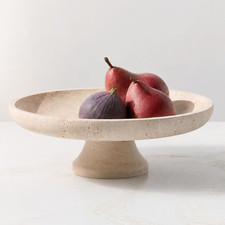 Natural Italian Travertine Fruit Bowl, 11 Inch Decorative Pedestal Bowl, Handmad