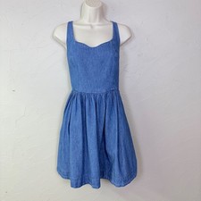 Old Navy Sweetheart Cottage Denim Mini Dress Large Blue Cotton Smocked Fit Flare