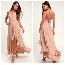 NWT Lulu’s In Love Forever Lace Up High Low Maxi Dress in Blush Pink - Size M
