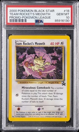 2000 POKEMON PROMO BLACK STAR POKEMON LEAGUE #18 TEAM ROCKET'S MEOWTH PSA 10