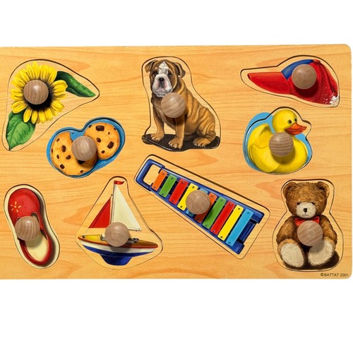Battat 2001 Vintage Wooden Peg Puzzle Educational Toy 8 Piece Large Knobs *