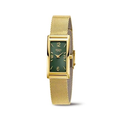 Boccia Titanium Damen Armbanduhr Uhr Titan 3366-03 Milanaiseband Gold Eckig Grün