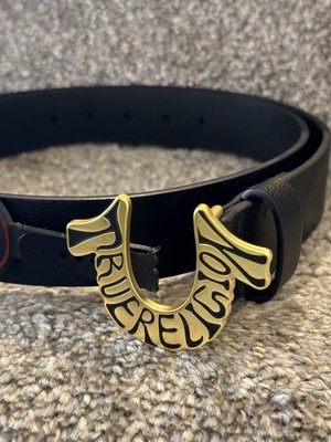 True Religion TR304820 Shoup Belt Mens Horseshoe Buckle Belt Black