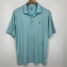 Callaway Polo Shirt Men's Size M Blue Geometric Print Golf Logo Short Sleeve