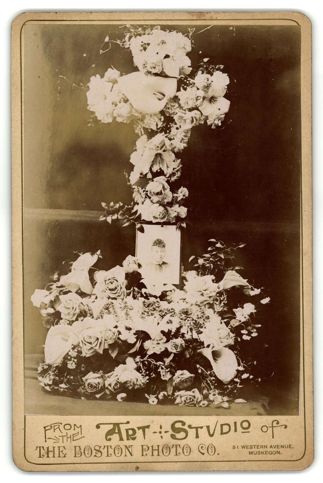 Cabinet Card Circa 1890s Boston Photo Co Kate Rooney Memorial Cross Muskegon Mi