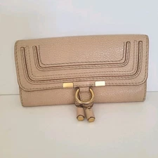 Chloe Marcie Light Blush Pink Leather Large Wallet Envelope Logo Clutch Naturals