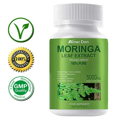 AMER DON Cápsulas de Moringa Natural 5000mg 120 Cápsulas - EXTRACTO EN POLVO FUERTE EFICAZ
