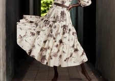 Banana Republic Tiered Linen Cream Linen Full Skirt Size 8 White Lotus