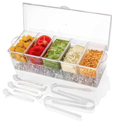 Ice Chilled 5 Compartment Condiment Server Caddy | Fruit Serving Tray | Condi...