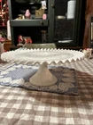 Vintage Fenton Glass Milk White Hobnail Ruffled Pedestal Cake Stand As Is