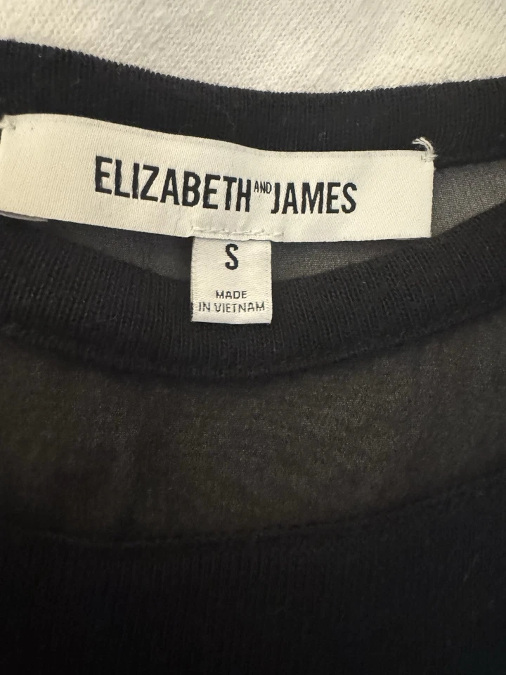 Elizabeth & James Leather Long Sleeve Silk Shirt Women's Size S Black Sheer Back - Image 4 of 4