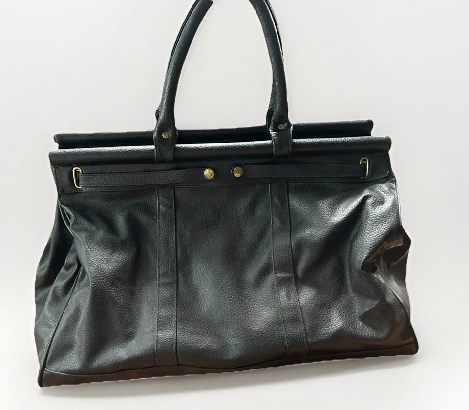 Giorgio Beverly Hills Black Leather Doctor Style Tote Travel Bag Crest Logo - Image 2 of 4