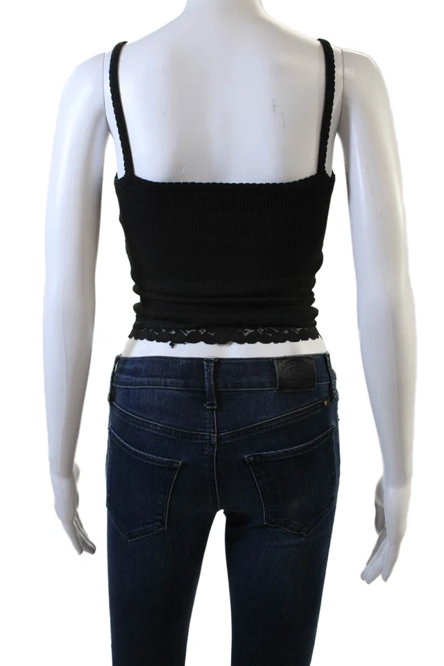 White Fox Women Black Cropped Camisole Square Neck Sleeveless Top Size XS - Image 3 of 4