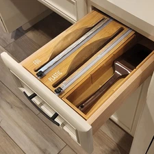 New! Bamboo 2-in-1 Kitchen Drawer or Wall Mount Foil/Cling Wrap/Wax Paper