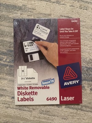 Avery 6490 Laser/Inkjet 3.5'' White Diskette Labels   375/Pack   Brand New Sealed