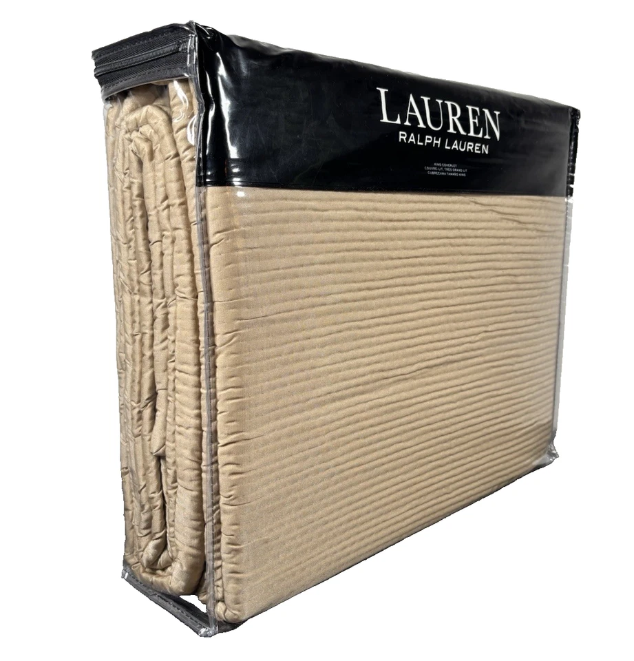 Ralph Lauren Spencer Matelassé King Coverlet Cotton Bedding CLA Tan - Image 3 of 4