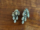 Vintage Signed HOBE Gold & Silver Plate Dangle Black Colored Rhinestone Earrings
