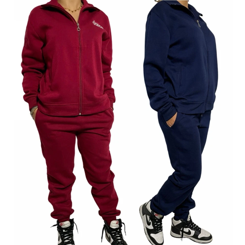 Tuta da donna invernale felpata sportiva completa pantaloni zip XL XXL Nera Blu - Immagine 2 di 4