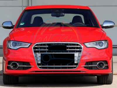 2PCS Front Bumper Grille Cover w/ ACC Cover For Audi A6 C7 S-Line