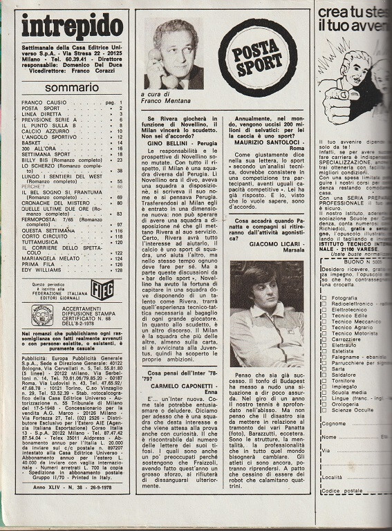 Intrepido N°38/1979 – Gigi Riva, Abba, M. Scartezzini, Bob Morse – Vintage