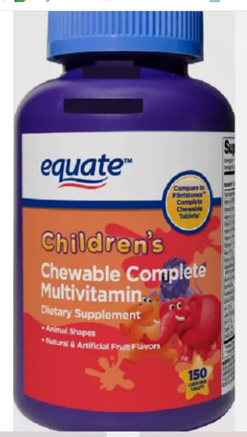 Equate Children's Chewable Complete Multivitamin 150ct 3/25+ BOTTLE DAMAGED