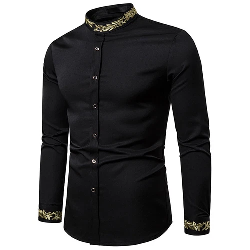 Camicia uomo formale nonno manica lunga business stand colletto camicie formali top - Foto 21 di 29