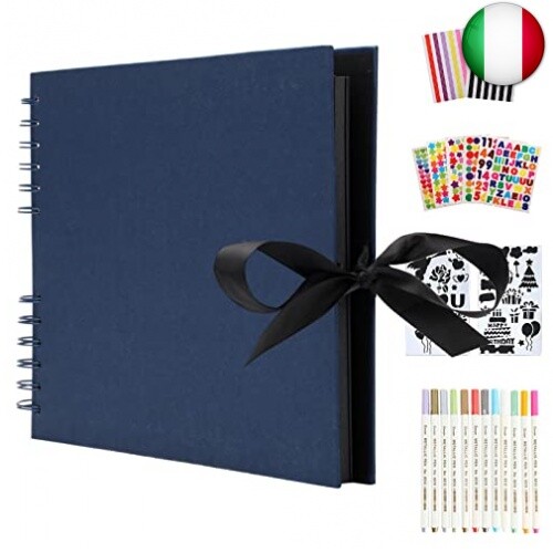 Album Fotografico Spirale Scrapbook 80 Pagine Nere, Album Portafoto Album